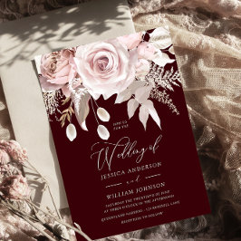 Burgundy & Blush Designer Dusty Rose Wedding Inbjudningar