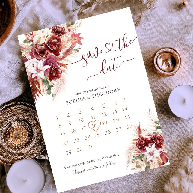 Burgundy & Blush Floral Calendar Spara Datumet (Skapare uppladdad)