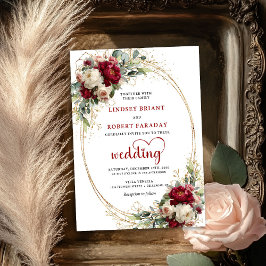 Burgundy Blush Floral Gold Boho Wedding Invite Inbjudningar