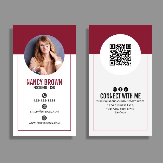 Burgundy Blush Foto QR-kod Kontakta Mig Visitkort (Burgundy blush QR code photo design with clean layout—bold, modern, and perfect for networking.)