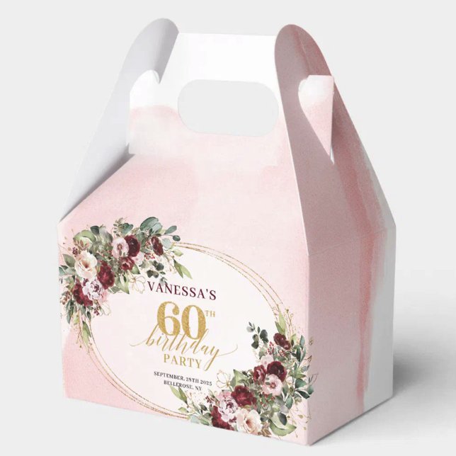 Burgundy Blush Guld Ros 60-årsdag Presentlåda (Glamorous Boho Burgundy Gold 60th Birthday Favor Box

)