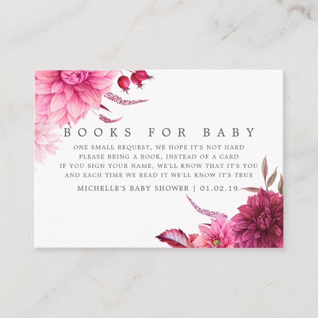 Burgundy & Blush Höst Baby Shower Bok Begäran Tilläggskort (Framsida)