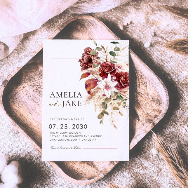 Burgundy & Blush Modern Floral Spara Datumet (Skapare uppladdad)