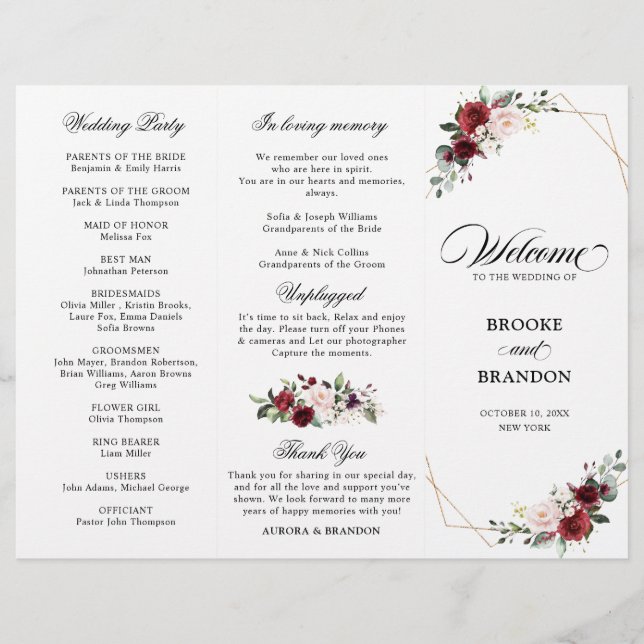 Burgundy Blush Modern Geometric Wedding Program (Framsida)
