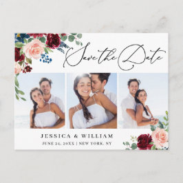 Burgundy Blush Navy 3 FOTO Bröllop Spara datum Vykort