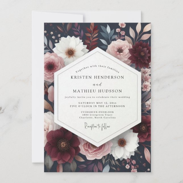 Burgundy Blush Nocturne Wedding Inbjudningar (Framsida)