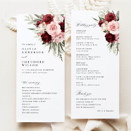 Burgundy Blush Pink Floral Wedding Ceremony Program