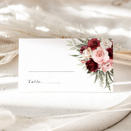 Burgundy Blush Pink Floral Wedding Name Place Card Placeringskort