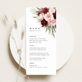 Burgundy Blush Pink Floral Wedding Reception Menu Meny