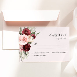 Burgundy Blush Pink Floral Wedding RSVP Card OSA Kort