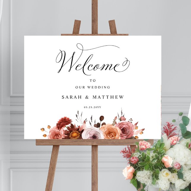 Burgundy Blush, Pink Floral Wedding Welcome Sign Poster (Skapare uppladdad)
