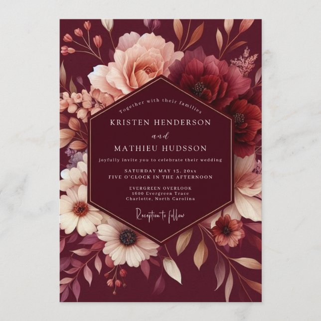 Burgundy Blush Romantic Wedding Inbjudningar (Framsida)