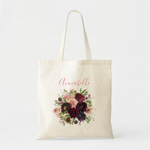 Burgundy & Blush Rosa Blommig Bröllop Tygkasse