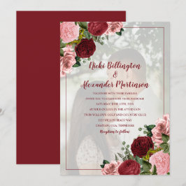 Burgundy Blush Rosa Blommig Bröllopsfoto Inbjudningar