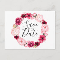 Burgundy & Blush Rosa Floral Krans Spara Datum