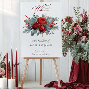 Burgundy & Blush Rosor Bröllop Välkommen Poster