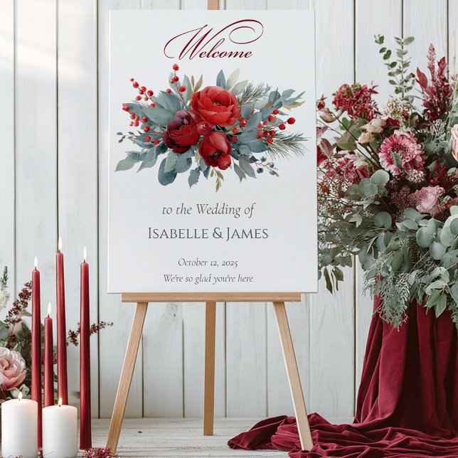 Burgundy & Blush Rosor Bröllop Välkommen Poster (Skapare uppladdad)
