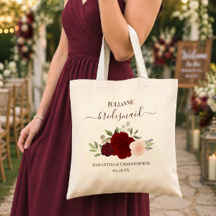 Burgundy & Blush Rosor Brudtärna Bröllopsgåva Tygkasse