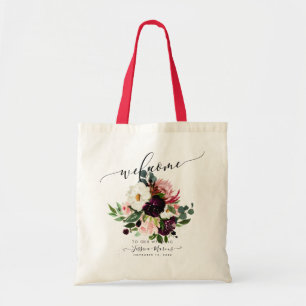 Burgundy+Blush Rosor, Vattenfärg Blommor Välkommen Tygkasse