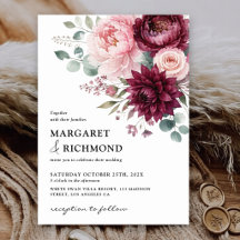 Burgundy & Blush Rustik Elegant Blommig Bröllopsin