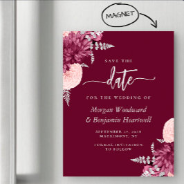 Burgundy Blush Silver Floral Wedding Save the Date Magnetisk Inbjudningskort