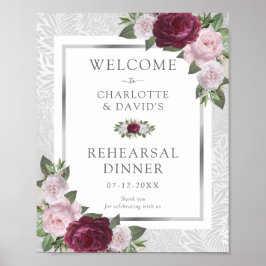 Burgundy Blush Silver Övningsmiddag Välkommen Poster