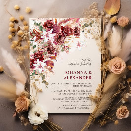 Burgundy Blush Terracotta Boho Floral Wedding Inbjudningar
