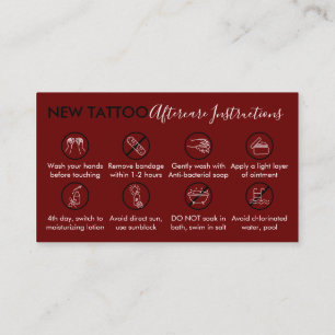 Burgundy Body Art Aftercare Instruktioner Tattoo Visitkort