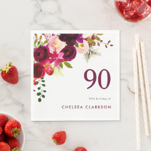 Burgundy Boho Blommigt 90:e födelsedagsfirandet Pappersservett