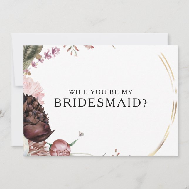 Burgundy Boho Blommigt Bridesmaid Frieri kort (Framsida)