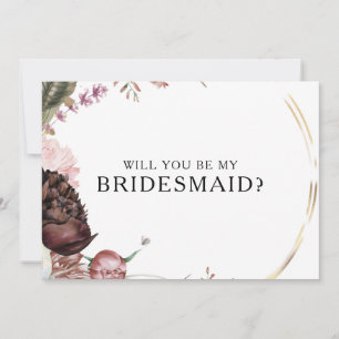 Burgundy Boho Blommigt Bridesmaid Frieri kort