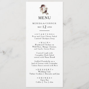 Burgundy Boho Blommigt Bröllop Dinner Menu Meny