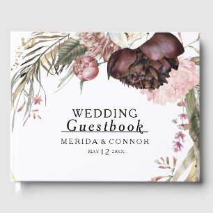 Burgundy Boho Blommigt Bröllop Guest Bok