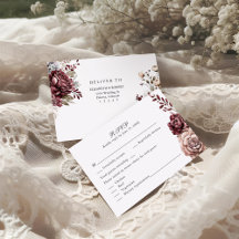 Burgundy Boho Blommigt Bröllop OSA Card