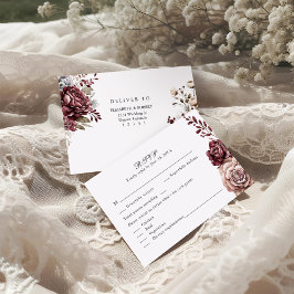 Burgundy Boho Blommigt Bröllop OSA Card