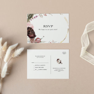 Burgundy Boho Blommigt Bröllop OSA vykort