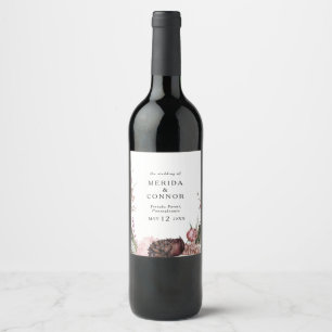 Burgundy Boho Blommigt Bröllop Vin-etikett Vinflaska Etikett