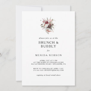 Burgundy Boho Blommigt Brunch och Bubly Shower Inv Inbjudningar