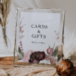Burgundy Boho Blommigt Cards and Gifts Sign Poster<br><div class="desc">Den här burgundybriken blommigt- och presentkortet är perfekt för elegantens bohemiska sommar-bröllop. Med moderna dammiga ro-vattenfärgblommor,  mörk grey,  inklusive peoningpeppar,  fjäril och  rosa,  är det säkert att du får det utseende du vill ha.</div>