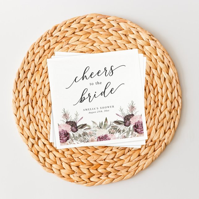 Burgundy Boho Blommigt Möhippa Pappersservett (Skapare uppladdad)