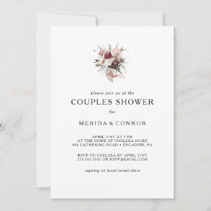 Burgundy Boho Blommigt Par Shower-inbjudan Inbjudningar