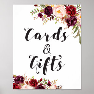 Burgundy Boho Blommigt Sign - Cards and Gifts Poster