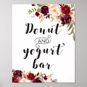 Burgundy Boho Blommigt Sign - Donut och Yogurt Pub Poster