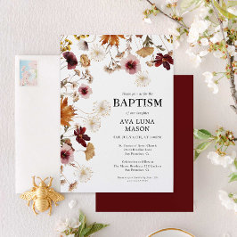 Burgundy Boho Blommigtar Baptism-inbjudan Inbjudningar