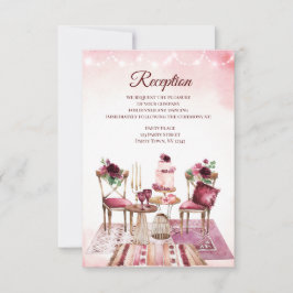 Burgundy Boho Bord Vattenfärg Blommig Mottagning Inbjudningar