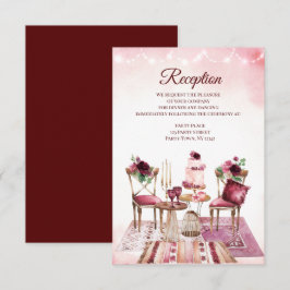 Burgundy Boho Bord Vattenfärg Blommig Mottagning Inbjudningar