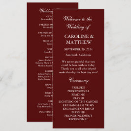 Burgundy Boho Dinner Modern Minimalistic Wedding  Program