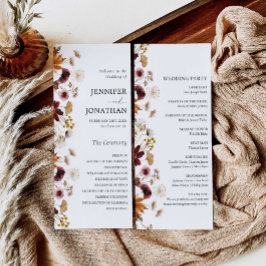 Burgundy Boho Fall Blommigt Bröllop Flat Program