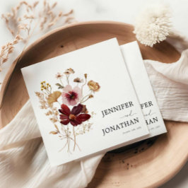 Burgundy Boho Fall Blommigt Fotobröllopsinbjudan Pappersservett