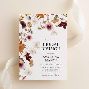 Burgundy Boho Fall Blommigt Möhippa Brunch-inbjuda Inbjudningar